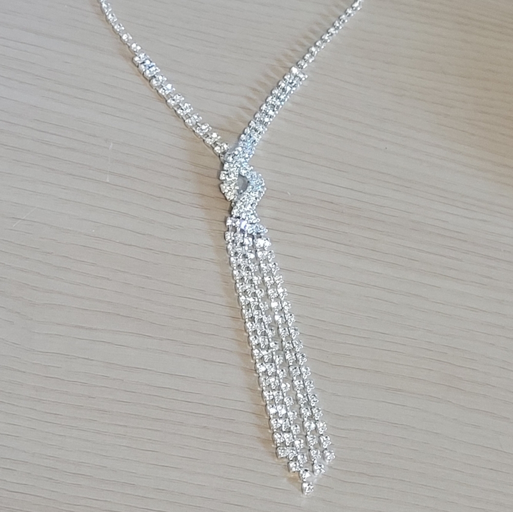 Rhinestone Crystal Tassel  Necklace
